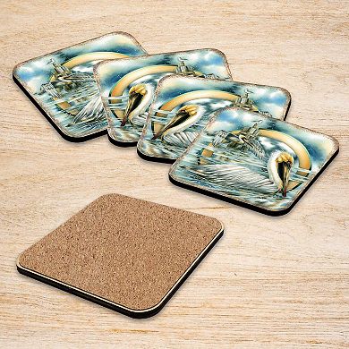 Pelicans Wooden Cork Coasters Gift Set of 4 - Art by J. Bergsma