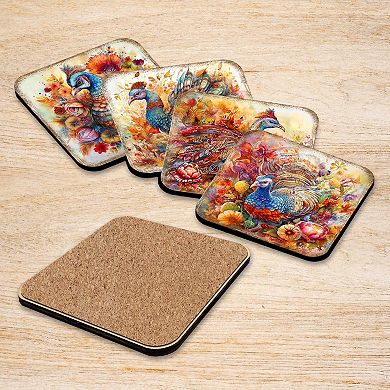 Turkey Wooden Cork Coasters Gift Set of 4