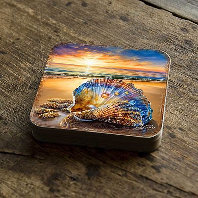 Sunset on the Beach Wooden Cork Coasters Gift Set of 4