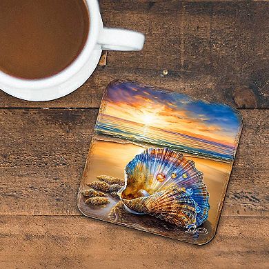 Sunset on the Beach Wooden Cork Coasters Gift Set of 4