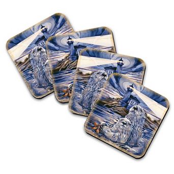 Starlight Otters Wooden Cork Coasters Gift Set of 4 - Art by J. Bergsma