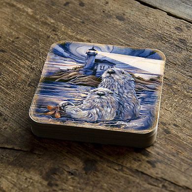 Starlight Otters Wooden Cork Coasters Gift Set of 4 - Art by J. Bergsma