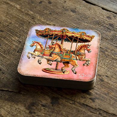 Carousel Horses Wooden Cork Coasters Gift Set of 4