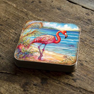 Pink Flamingo Wooden Cork Coasters Gift Set of 4