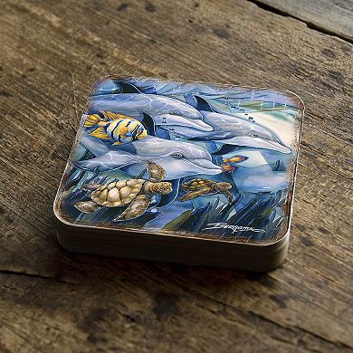 Sea Creatures Wooden Cork Coasters Gift Set of 4 - Art by J. Bergsma