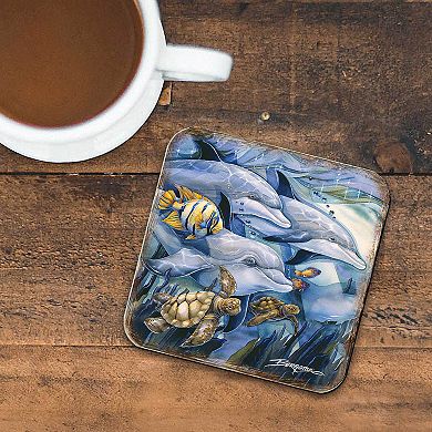 Sea Creatures Wooden Cork Coasters Gift Set of 4 - Art by J. Bergsma