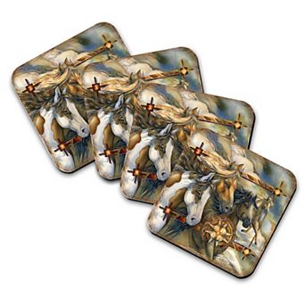Wild Horses Wooden Cork Coasters Gift Set of 4 - Art by J. Bergsma