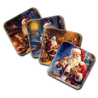 Santa Claus Wooden Cork Coasters Gift Set of 4