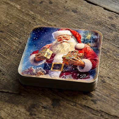 Santa Claus Wooden Cork Coasters Gift Set of 4