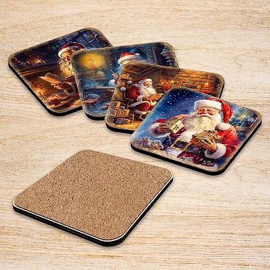 Santa Claus Wooden Cork Coasters Gift Set of 4