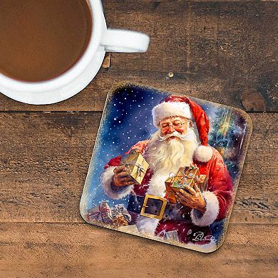 Santa Claus Wooden Cork Coasters Gift Set of 4