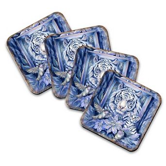 Tiger in the Garden Wooden Cork Coasters Gift Set of 4 - Art by J. Bergsma