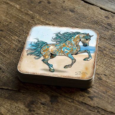 Horses Wooden Cork Coasters Gift Set of 4
