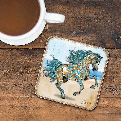 Horses Wooden Cork Coasters Gift Set of 4