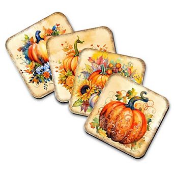 Pumpkin Wooden Cork Coasters Gift Set of 4