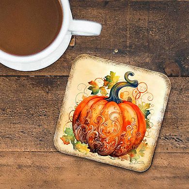 Pumpkin Wooden Cork Coasters Gift Set of 4