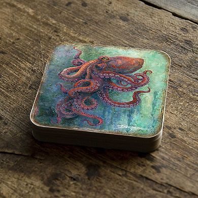 Octopus Wooden Cork Coasters Gift Set of 4 - Art by J. Bergsma