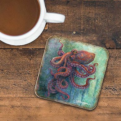 Octopus Wooden Cork Coasters Gift Set of 4 - Art by J. Bergsma