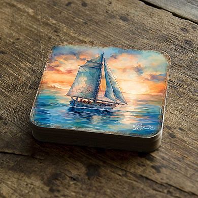 Sail Boats Wooden Cork Coasters Gift Set of 4