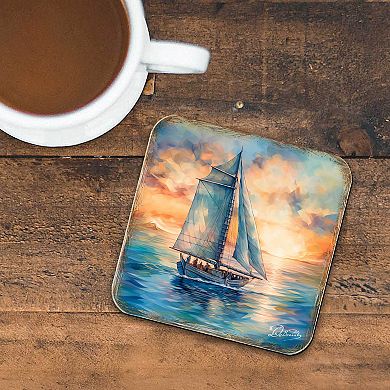Sail Boats Wooden Cork Coasters Gift Set of 4