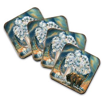 Wild Spirit of Nature Wooden Cork Coasters Gift Set of 4 - Art by J. Bergsma