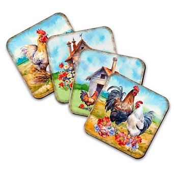 Spring on a Farm Wooden Cork Coasters Gift Set of 4
