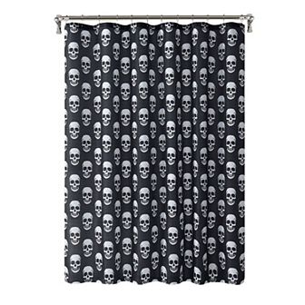 Kate Aurora Halloween Accents Black and White Spooky Skulls Fabric Shower Curtain - Standard Size