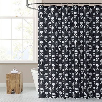 Kate Aurora Halloween Accents Black and White Spooky Skulls Fabric Shower Curtain - Standard Size