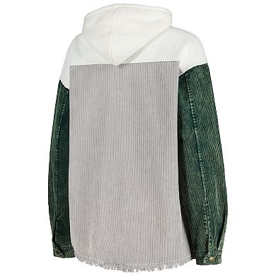 Women's Gameday Couture Gray Michigan State Spartans Vintage Wash Corduroy Full-Snap Hooded Shacket