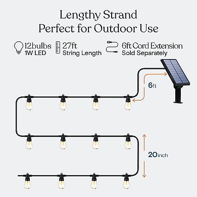 Ambience Pro 27 Ft. Outdoor Solar Led 1-watt String Lights In Warm White With 15 Hooks