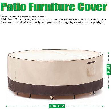 F&J Outdoors Premium Waterproof Outdoor Patio Round Table Cover - 130"Dia x 35"H