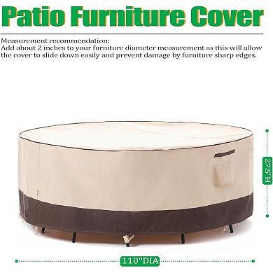 F&J Outdoors Premium Waterproof Outdoor Patio Round Table Cover - 110"Dia x 27.5"H