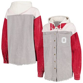 Women's Gameday Couture Gray Ohio State Buckeyes Vintage Wash Corduroy Full-Snap Hooded Shacket