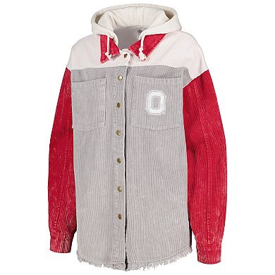 Women's Gameday Couture Gray Ohio State Buckeyes Vintage Wash Corduroy Full-Snap Hooded Shacket