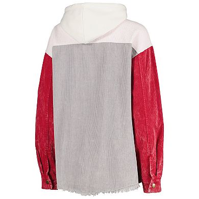 Women's Gameday Couture Gray Ohio State Buckeyes Vintage Wash Corduroy Full-Snap Hooded Shacket