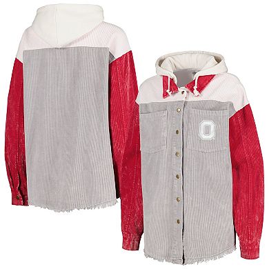 Women's Gameday Couture Gray Ohio State Buckeyes Vintage Wash Corduroy Full-Snap Hooded Shacket