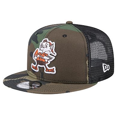 Men's New Era Camo Cleveland Browns Throwback Main Trucker 9FIFTY Snapback Hat