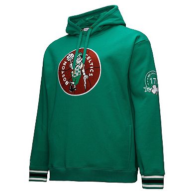 Men's Mitchell & Ness Kelly Green Boston Celtics Chainstitch Applique Vintage Heavyweight Pullover Hoodie