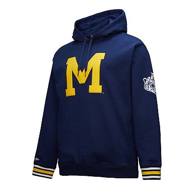 Men's Mitchell & Ness Navy Michigan Wolverines Chainstich Fleece Pullover Hoodie