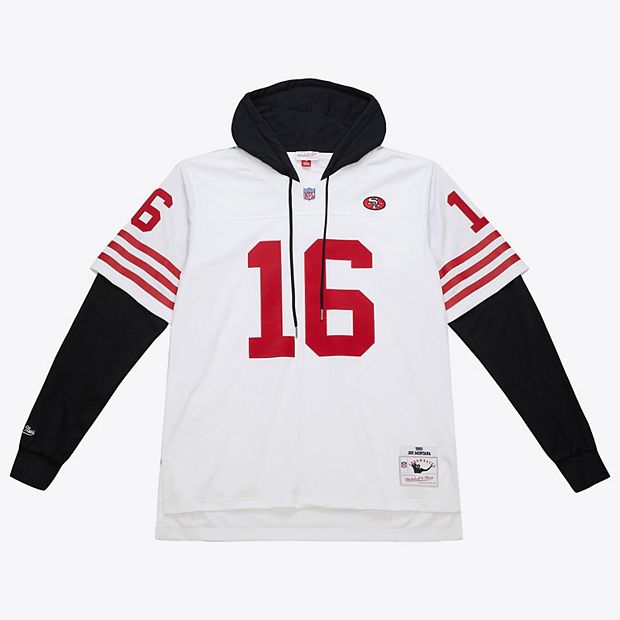 Men s Mitchell Ness Joe Montana White San Francisco 49ers Player Name Number Hoodie Legacy