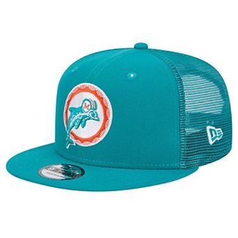 Men's New Era Aqua Miami Dolphins Throwback Main Trucker 9FIFTY Snapback Hat