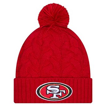Girls Youth New Era Scarlet San Francisco 49ers Cabled Cuffed Knit Hat with Pom