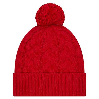 Girls Youth New Era Scarlet San Francisco 49ers Cabled Cuffed Knit Hat with Pom