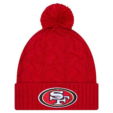 Girls Youth New Era Scarlet San Francisco 49ers Cabled Cuffed Knit Hat with Pom