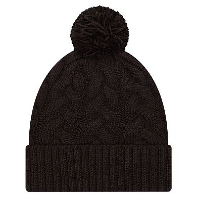 Girls Youth New Era Black Cincinnati Bengals Cabled Cuffed Knit Hat with Pom