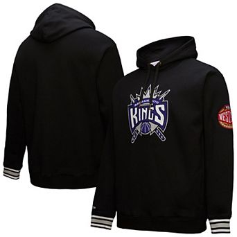 Men's Mitchell & Ness Black Sacramento Kings Chainstitch Applique Vintage Heavyweight Pullover Hoodie