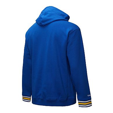 Men's Mitchell & Ness Royal Golden State Warriors Chainstitch Applique Vintage Heavyweight Pullover Hoodie