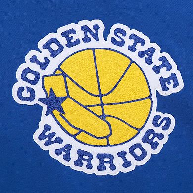 Men's Mitchell & Ness Royal Golden State Warriors Chainstitch Applique Vintage Heavyweight Pullover Hoodie