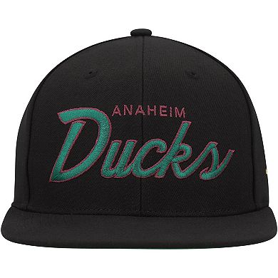 Men's Mitchell & Ness Black Anaheim Ducks Core Team Script 2.0 Snapback Hat