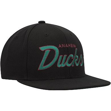 Men's Mitchell & Ness Black Anaheim Ducks Core Team Script 2.0 Snapback Hat